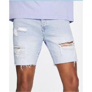 Pantalones Cortos de Mezclilla Desgastados para Hombre, Personalizados, Lavado Claro, Ecológicos, Transpirables, de Cintura Media, Pierna Recta, Casuales - Product Image 1