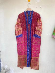 Floral 100% Silk Drawstring V-neck Cardigan <b>Robe</b> for <b>Women</b> Red Blue Kimono Gown Summer Autumn Spring Size Free Smooth Daily Life - Product Image 5