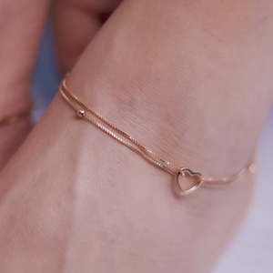 Chevillère en argent sterling 925 plaqué or rose à double chaîne avec cœur, réglable, pour femme, bijou de pied tendance - Product Image 4