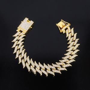S925 Lab Grown Diamond Gold Plated Spike Blade <b>Necklace</b> With Crystal Rhinestones Hiphop <b>Statement</b> Chain Everyday Wear - Product Image 3