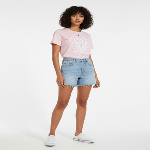 T-shirts pour femmes en coton 100% - Couleur rose clair - Imprimé - Col rond - Manches courtes - Coupe classique - T-shirts pour femmes - Product Image 2