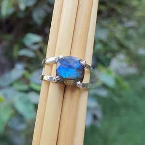 แหวนหมั้นของผู้ชายสีเงินสเตอร์ลิงวง925คู่แบบดั้งเดิมวงแหวนแต่งงานผลิตจากหินลาบราดอไรต์แบบดั้งเดิม - Product Image 1