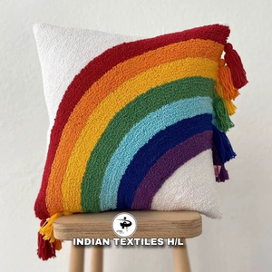 Rainbow Handmade Indian Cotton Luxury Woven Tufted <b>Sofa</b> Cushion <b>Cover</b> Household Pillow Cases Eco-Friendly Custom OEM Wholesale - Product Image 1