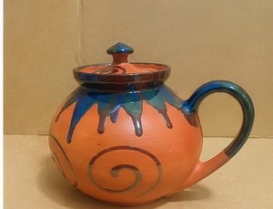 Handmade <b>Ceramic</b> Terracotta <b>Kettle</b> Tabletop Art Sculpture Modern Design Abstract Geometric Pattern Orange Color New Year 1PC - Product Image 4