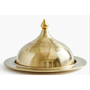 Handcrafted Hammered Gold Serving Dish With Cloche Decorative <b>Islamic</b> Date Tray For Religious Festivals Home Decor And <b>Gifting</b> - Product Image 1
