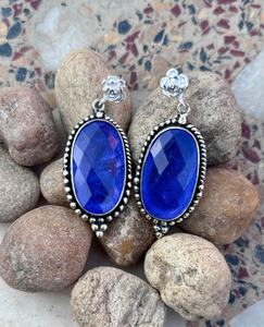 Boucles d'oreilles pendantes en argent sterling Tanzanite, ovales et massives, bijoux en pierres précieuses faits à la main, cadeau élégant pour femmes - Product Image 2