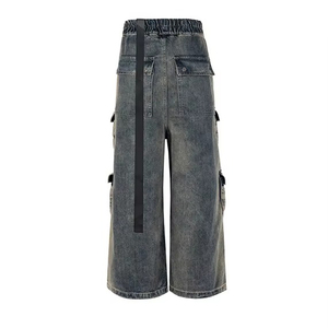 Jeans cargo en denim pour hommes avec logo personnalisé, coupe droite ample, style grande taille, vente en gros, hiver, automne, été - Product Image 3