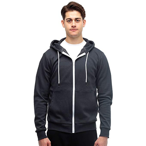 Sweat-shirt à capuche zippé rouge pour homme, coupe classique, décontracté, pour l'automne, couleur unie, en coton tricoté - Product Image 6