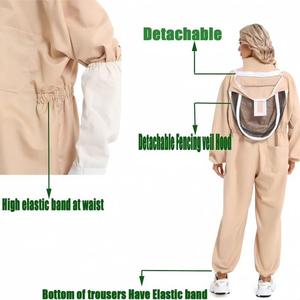 Combinaison d'apiculteur avec capuche amovible beige, coupe ample, protection intégrale du corps, vêtements de sécurité anti-coupure niveau D - Product Image 3