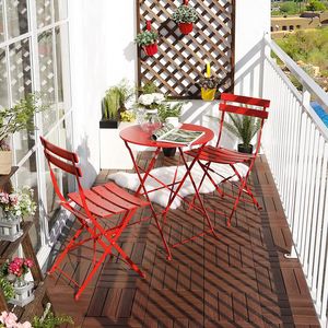 Set Bistrot Pieghevole Ecologico in 3 Pezzi con Telaio in Acciaio per Balcone e Giardino - Product Image 6