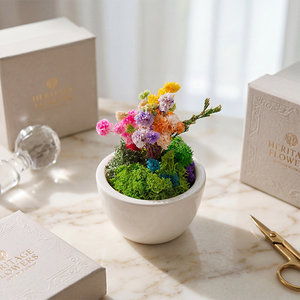 Mini tazón de cerámica con flores secas preservadas, hecho a mano, 2.3x2.5 pulgadas, maceta de escritorio ecológica de bajo mantenimiento, de larga duración, para Acción de Gracias - Product Image 2