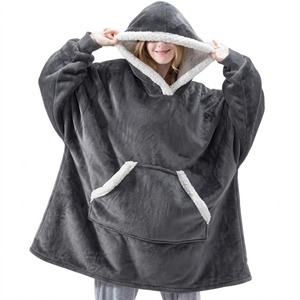 Sudadera con Capucha Extra Grande para Mujer, de Forro Polar, Manga Larga, Color Sólido, Abrigo Tipo Manta Cálido para Invierno con Bolsillos - Product Image 3