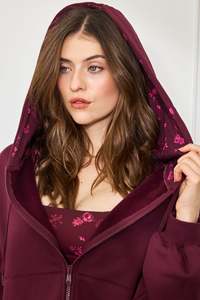 Plus Size Women Floral Print Oversized Hooded <b>Zip</b>-<b>Up</b> Sweatshirt Full Sleeve Fleece Jacket Autumn Wear - Product Image 4