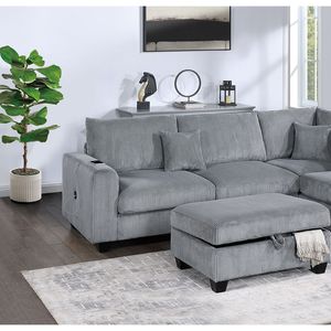 Set Divano Contemporaneo in Corduroy a 3 Pezzi Colore Nebbia: Divano LAF con Chaise Longue RAF e Sezione a L per Soggiorno Moderno - Product Image 3