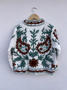 Blouson bomber à imprimé bohème avec fermeture éclair sur le devant, longueur standard, vêtements ethniques traditionnels d'artisanat de Jaipur, 100% coton brodé de fleurs - Product Image 5