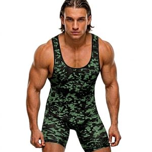 Singlet de Lucha Libre para Hombre, Negro y Blanco, Camuflaje, Sin Mangas, Ajustado, Absorbente de Humedad, Estampado Sublimado, Cintura Elástica - Product Image 3