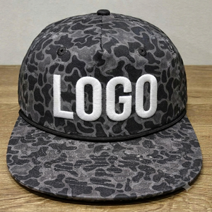 Wholesale Custom 3D Embroidered Rope Snapback <b>Hat</b> Black Camo Snapback <b>Flat</b> Brim High Quality Vietnam Factory custom <b>hat</b> for sale - Product Image 1