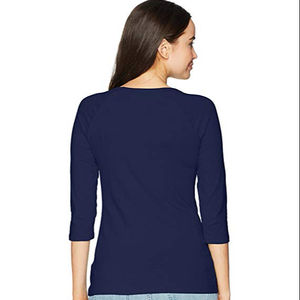 Chemises à manches 3/4 personnalisées pour femmes, T-shirt de fitness pour femmes en coton 100% uni teint personnalisé, T-shirt pour femmes - Product Image 6