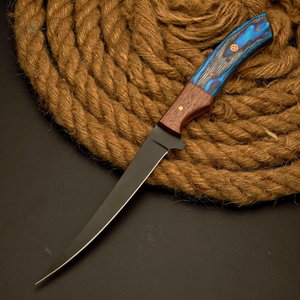 Custom Hand-Forged Damascus Steel 3. PCS Fillet Knife Set | Custom Wooden Handle Hunting Knife with Brass Pins & Leather Cover - Product Image 3