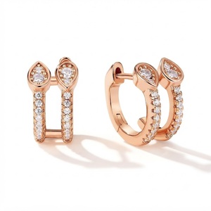 Pendientes de Aro Modernos y Elegantes con Diamantes Cultivados en Laboratorio Color E VS1, Oro Sólido de 14K, Diseño de Doble Fila, Tipo Huggie, con Incrustaciones de Pavé, para Boda - Product Image 1