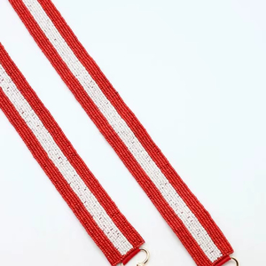 <b>Red</b> & White Striped Beaded Strap Classic Chic Bag Strap - Product Image 1