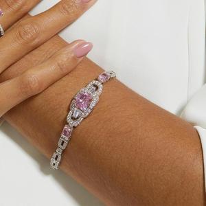 AMBER JEWELS Bracelet tennis de luxe unisexe en diamant de laboratoire rose, maillons géométriques, plaqué or 10K, certifié IGI T-2563, pour mariage - Product Image 2