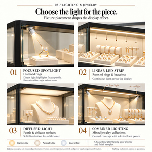 ตู้โชว์เครื่องประดับกระจกสีดำพร้อมไฟสปอตไลท์ LED ประตูล็อคได้และชั้นวางสำหรับสร้อยคอ ต่างหู สำหรับร้านค้าปลีก - Product Image 5
