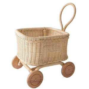 Rattan Hand Woven Baby <b>Stroller</b> With Wooden <b>Wheels</b> For 0-<b>3</b> Years Old Kids Nursery Furniture - Product Image 6
