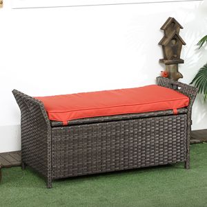 Panca contenitore da esterno in PE rattan da 27 galloni, rossa, in vimini, con ampio contenitore rettangolare e poggiapiedi - Product Image 2