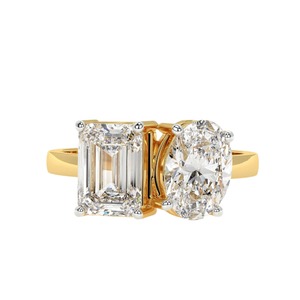 Anillo de diamantes Toi et Moi de corte ovalado y esmeralda de 2.30 CTW en oro amarillo de 14 quilates - Product Image 1