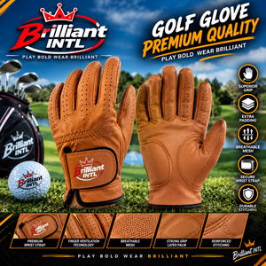 Gants de golf personnalisés en cuir marron imprimé, respirants, antidérapants, durables pour le golf et les activités de plein air – Bold Wear Brilliant - Product Image 1