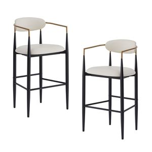 Set di 2 Sgabelli da Bar Alti, Rivestiti in Ecopelle Beige, con Base in Ferro Nero per Isola Cucina - Product Image 4
