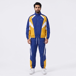 Ensemble de survêtement 2 pièces pour homme avec logo personnalisé, veste coupe-vent et pantalon color block, séchage rapide, en nylon, vêtements de sport, vente en gros, OEM - Product Image 6