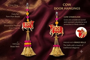 Guirnalda de Campanas de Tela de Algodón Hecha a Mano con Pompones, Colgante de Vaca, Decoraciones Colgantes para Bodas, Fiestas Ganpati, Telones de Fondo, Adornos para Puertas - Product Image 3
