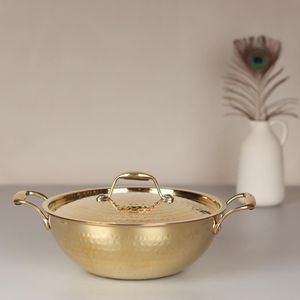 Premium Pure Brass Kadahi With Dual Handle For Home Kitchen Cookware <b>Pot</b> Stovetop <b>Cooking</b> Durable Round Kadahi - Product Image 2