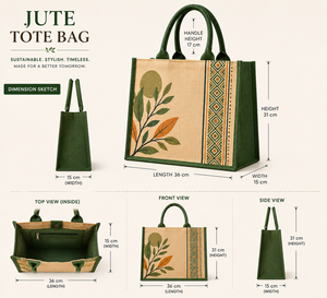 Sac fourre-tout en jute écologique imprimé sur mesure avec poignées en coton, réutilisable pour les courses, les cadeaux, les mariages, les expositions, l'emballage, 36x31x15cm - Product Image 2