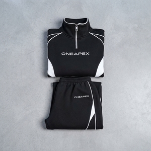 <b>Women's</b> Black <b>White</b> Quarter Zip Tracksuit Set Sportswear Pullover Sweatshirt <b>Jogger</b> Pants Casual Streetwear Two Piece Outfit - Product Image 6