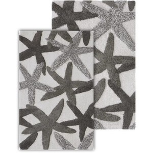 Starfish Pattern Cotton Bath <b>Mat</b> <b>Set</b> 2 Piece Rectangle Coastal Style Non-Slip Rubber Backing Machine Washable Thick Tufted - Product Image 1
