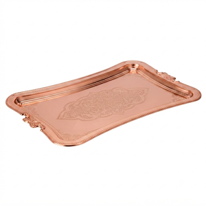 Bandeja Rectangular de Latón Dorado Rosa al por Mayor, Plato Metálico Grabado Vintage, Bandeja Decorativa de Lujo para el Hogar, Bandeja para Exhibición de Alimentos - Product Image 1