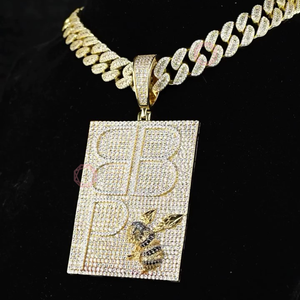 Custom Iced Out Brass Zircon Letter <b>Bee</b> Pendant Fine Jewelry Pendants & Charms 18K Gold Plated <b>Necklace</b> - Product Image 1