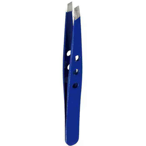 Pince à épiler légère multi-trous en acier inoxydable, professionnelle, bleue, à pointe inclinée, de précision pour les poils du visage - Product Image 1