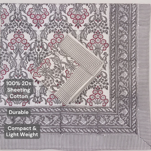 Jaipuri Floral Hand Block Printed 100% Cotton <b>King</b> <b>Size</b> 200 TC Bedsheet Set Soft Durable Breathable Eco-friendly All Season - Product Image 4