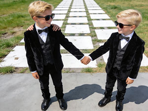 Costume formel en velours beige pour garçons, ensemble 3 pièces – Tenue de luxe pour mariage et fête pour enfants - Product Image 6