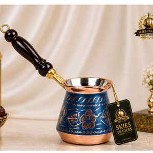 หม้อกาแฟตุรกีแบบทำมือ ผิวสัมผัสสีทอง พร้อมด้ามจับไม้ - Product Image 4