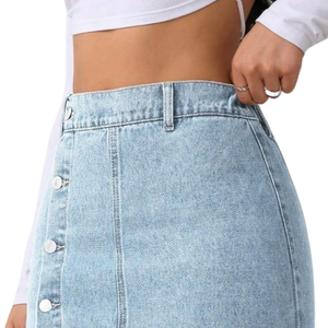 Women's High Waist Button Front Woven <b>Denim</b> Maxi Skirt with Side Slit Casual <b>Stretch</b> Summer/Winter Fashion - Product Image 5