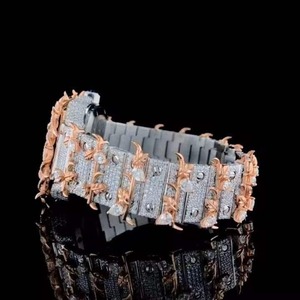 Montre-bracelet de luxe carrée pour homme en acier inoxydable, cadran rouge, entièrement sertie de diamants Moissanite, mouvement à quartz - Product Image 4