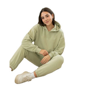 Conjunto de Sudadera con Capucha y Pantalones Deportivos de Algodón con Detalles de Pedrería Brillante y Encaje, Color Sólido, Traje Deportivo a la Moda para Uso Diario Informal y de Lujo - Product Image 1