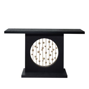 Modern 56in Wood Console <b>Table</b> <b>Black</b> with Gold Accent Decorative Entryway or Narrow <b>Sofa</b> <b>Table</b> for Entrances - Product Image 4