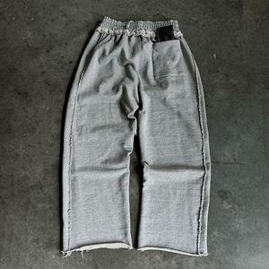 Essential Wide Leg Trousers Track Flare Sweat Pants Men Straight <b>Stacked</b> Baggy Sweatpants Embroidery French Terry Cotton Pants - Product Image 2