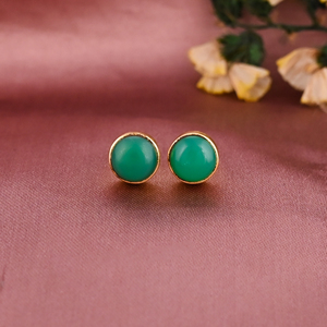 Minimalist Natural Chrysoprase Gemstone 925 Sterling <b>Silver</b> <b>Stud</b> <b>Earrings</b> for Women - Product Image 1